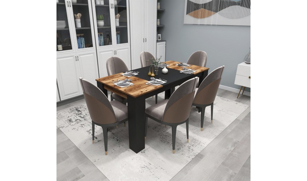 Masa de sufragerie, Line, Nuc deschisNegru, 160 x 77 x 80 cm