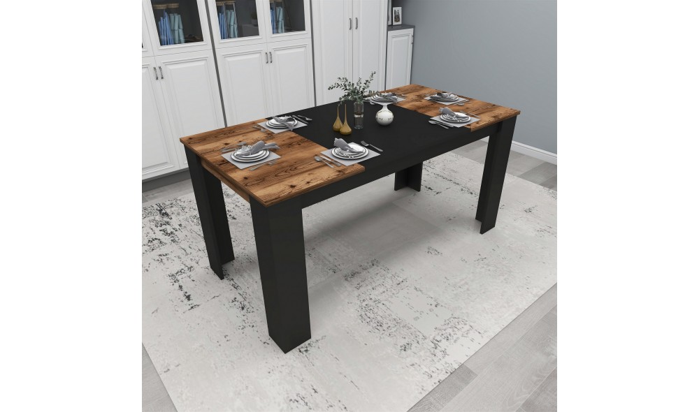 Masa de sufragerie, Line, Nuc deschisNegru, 160 x 77 x 80 cm