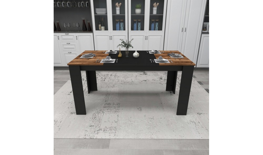 Masa de sufragerie, Line, Nuc deschisNegru, 160 x 77 x 80 cm