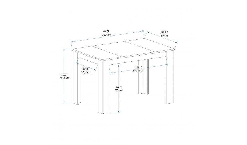 Masa de sufragerie, Line, Nuc deschisNegru, 160 x 77 x 80 cm