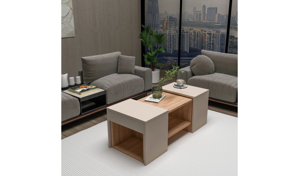 Set masuta de cafea, Sartos, Pinul AtlanticBej, 100 x 37 x 40 cm