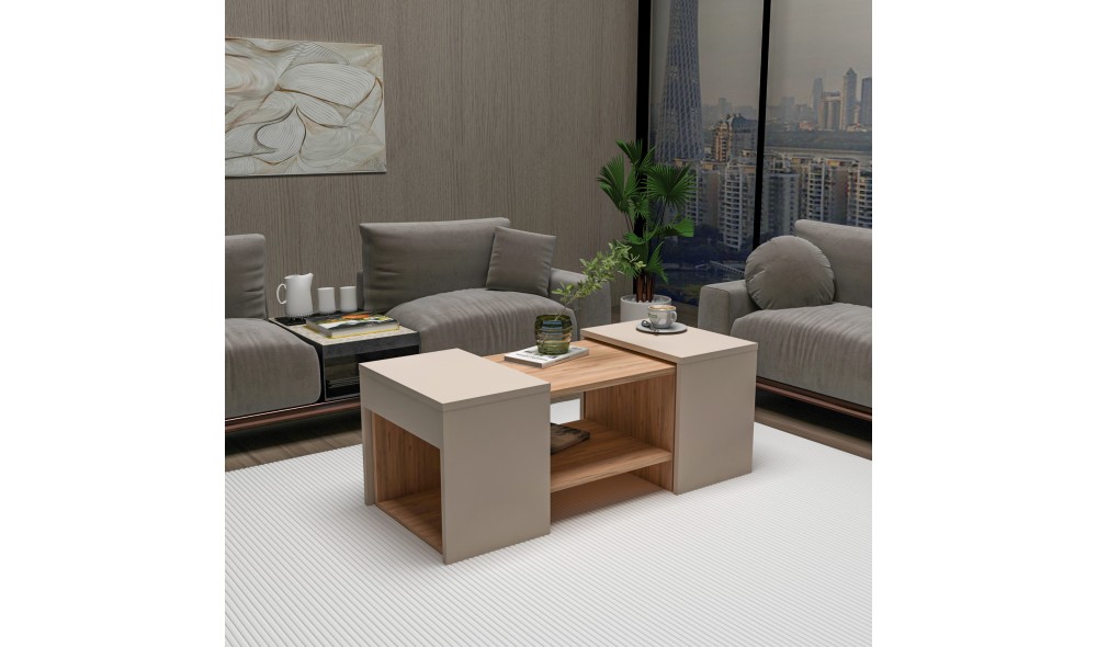 Set masuta de cafea, Sartos, Pinul AtlanticBej, 100 x 37 x 40 cm