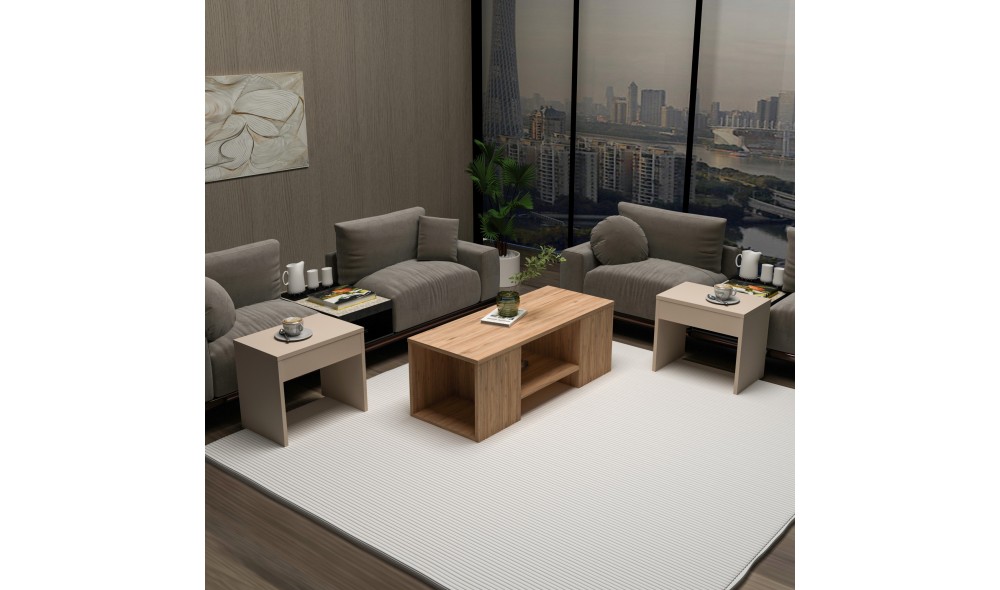 Set masuta de cafea, Sartos, Pinul AtlanticBej, 100 x 37 x 40 cm