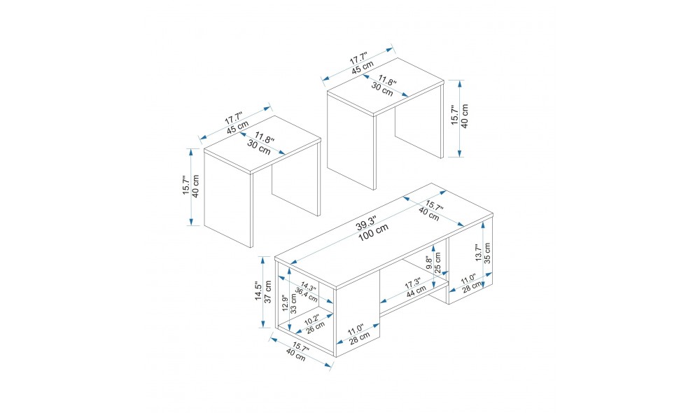 Set masuta de cafea, Sartos, Pinul AtlanticBej, 100 x 37 x 40 cm