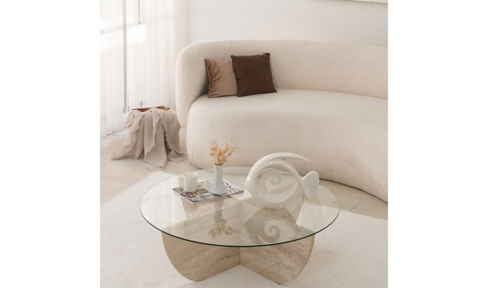 Masuta de cafea, Lily, Travertin, 90 x 30 x 90 cm