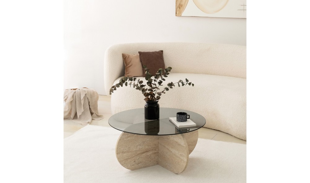 Masuta de cafea, Bubble, TravertinFum, 75 x 35 x 75 cm