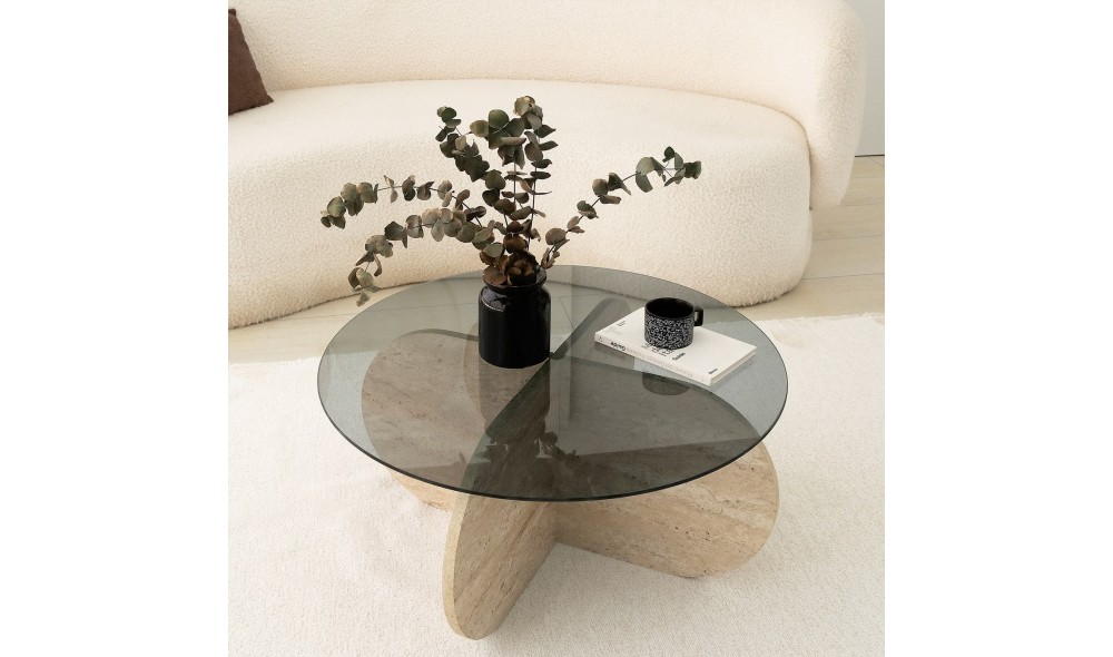 Masuta de cafea, Bubble, TravertinFum, 75 x 35 x 75 cm