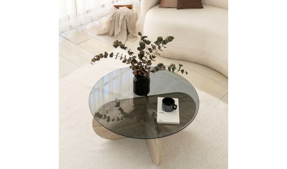 Masuta de cafea, Bubble, TravertinFum, 75 x 35 x 75 cm