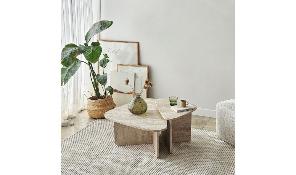Set masuta de cafea, Ballare Set, Travertin, 90 x 35 x 60 cm