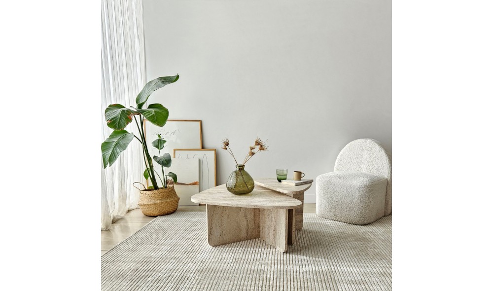 Set masuta de cafea, Ballare Set, Travertin, 90 x 35 x 60 cm