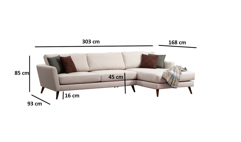 Canapea extensibila de colt Mayorka Colt Dreapta Mare ( L3 - Chl ) - Bej 168 x 85 x 303 cm