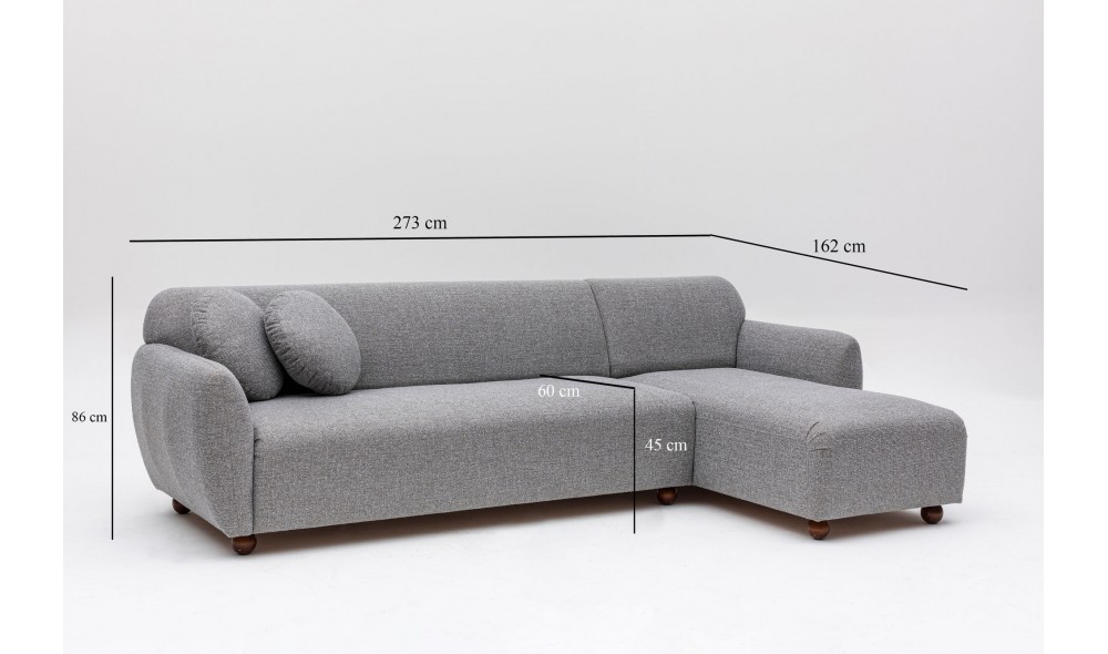 Canapea de coltar Eddy Corner (L3-CHL) - Gri deschis 162 x 86 x 273 cm