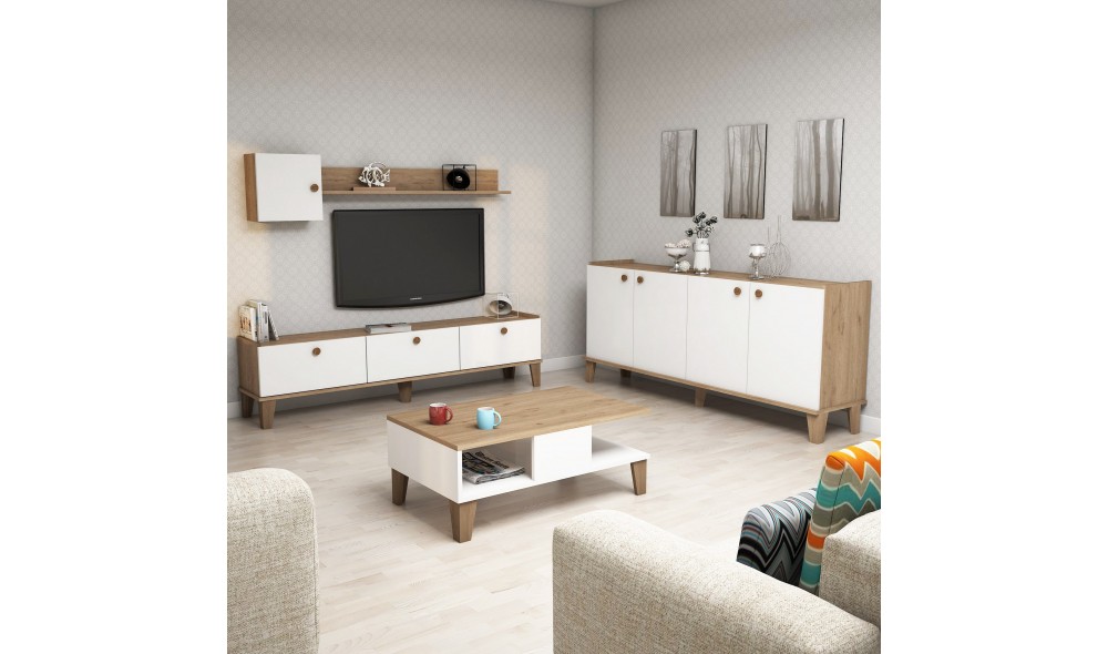 Set Mobila Sufragerie, Sumer 3, StejarAlb, 178 x 45 x 35 cm