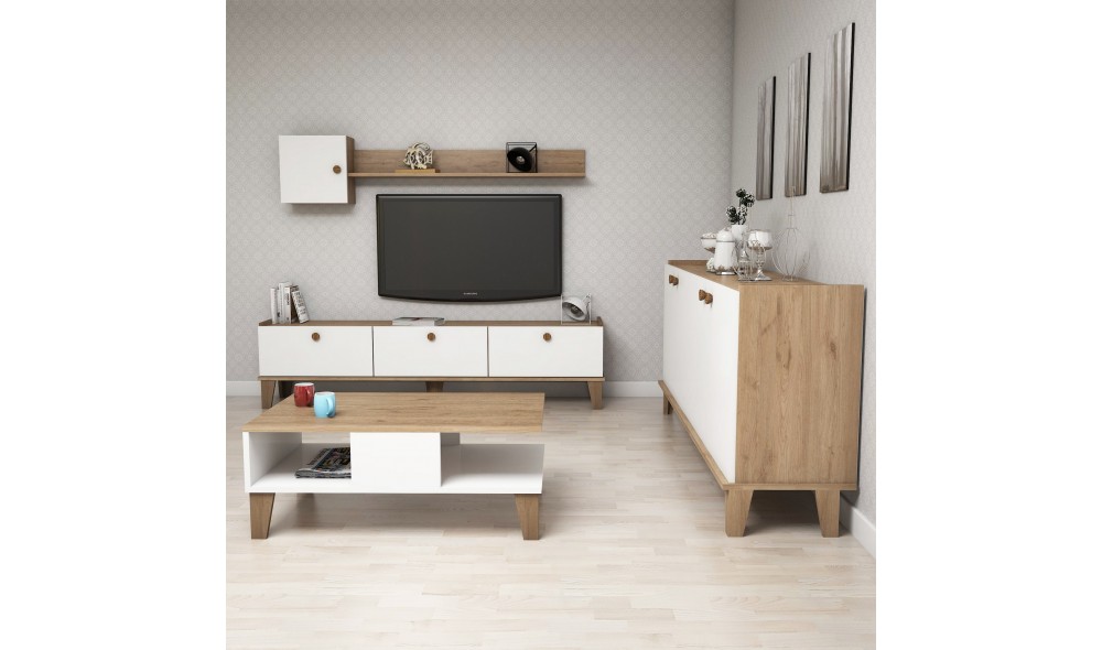 Set Mobila Sufragerie, Sumer 3, StejarAlb, 178 x 45 x 35 cm