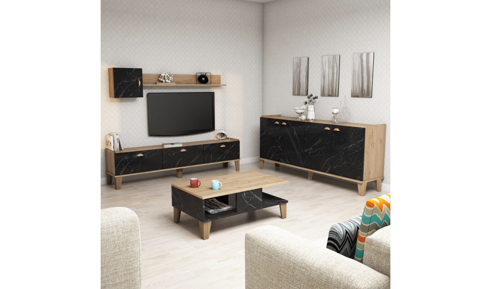 Set Mobila Sufragerie, Sumer 2, StejarMarmura, 178 x 45 x 35 cm