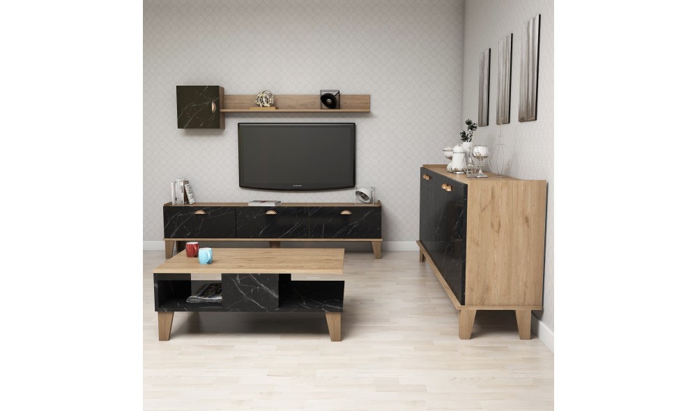 Set Mobila Sufragerie, Sumer 2, StejarMarmura, 178 x 45 x 35 cm