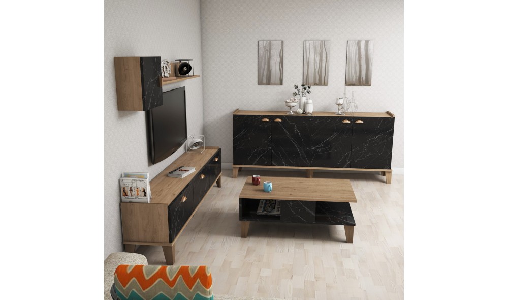 Set Mobila Sufragerie, Sumer 2, StejarMarmura, 178 x 45 x 35 cm