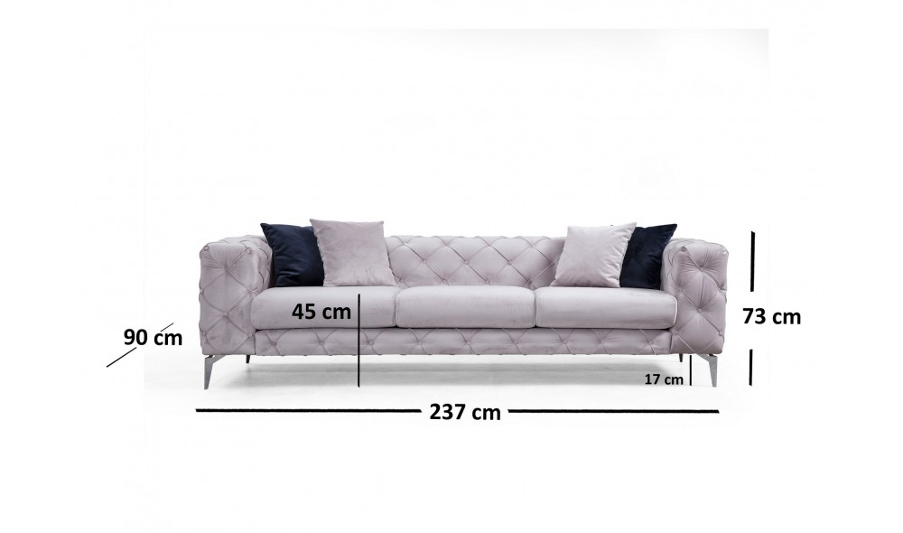 Canapea cu 3 locuri Como - Gri deschis 90 x 73 x 237 cm