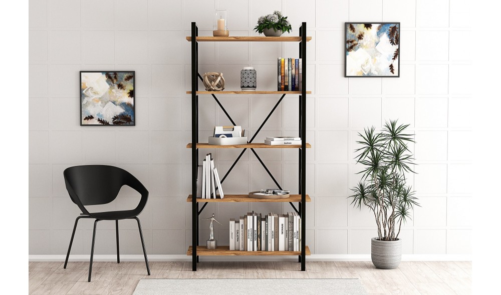 Raft pentru carti, Nero Elit, Pinul AtlanticNegru, 90 x 180 x 34 cm