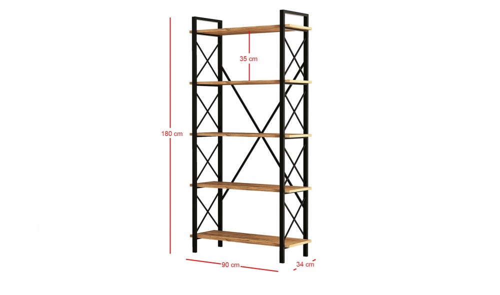 Raft pentru carti, Nero Elit, Pinul AtlanticNegru, 90 x 180 x 34 cm