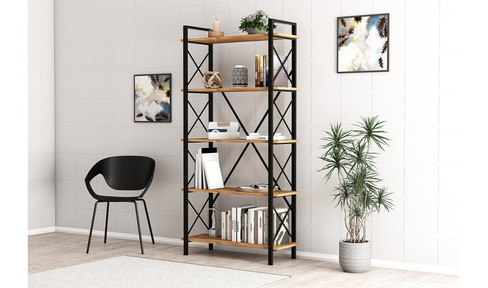 Raft pentru carti, Nero Elit, Pinul AtlanticNegru, 90 x 180 x 34 cm