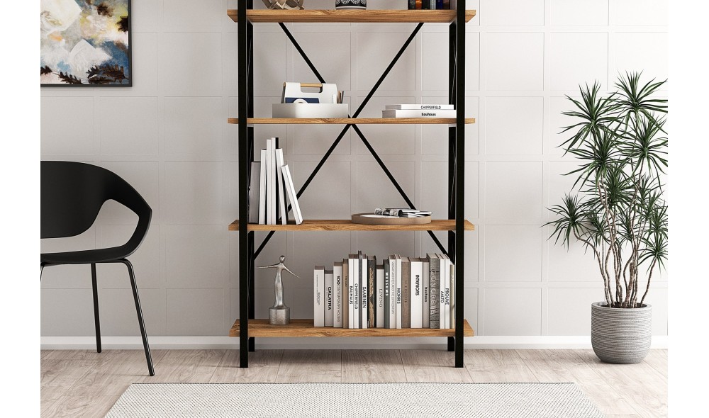 Raft pentru carti, Nero Elit, Pinul AtlanticNegru, 90 x 180 x 34 cm