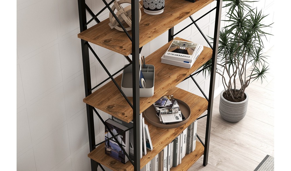 Raft pentru carti, Nero Elit, Pinul AtlanticNegru, 90 x 180 x 34 cm