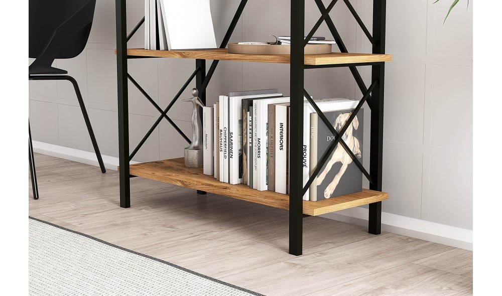 Raft pentru carti, Nero Elit, Pinul AtlanticNegru, 90 x 180 x 34 cm