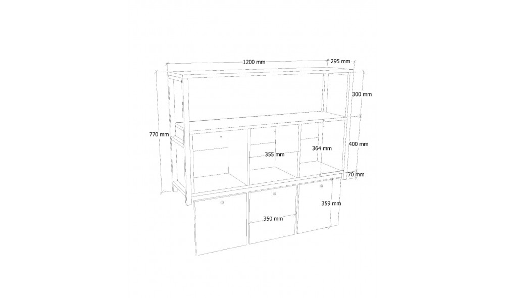 Consola, Nero v2, Pinul AtlanticNegru, 120 x 75 x 30 cm