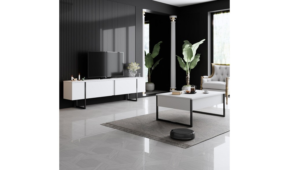 Suport TV, Luxe, AlbNegru, 180 x 50 x 30 cm