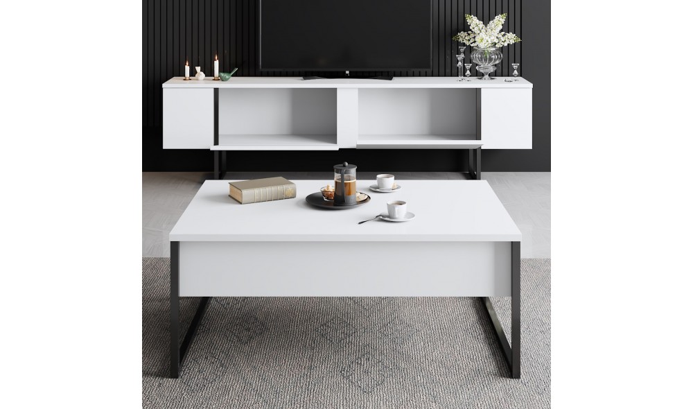 Suport TV, Luxe, AlbNegru, 180 x 50 x 30 cm