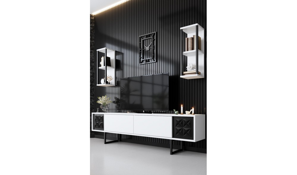 Unitate TV, Black Line, AlbNegru, 180 x 18 x 30 cm