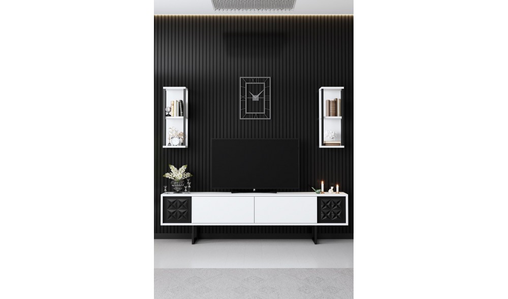 Unitate TV, Black Line, AlbNegru, 180 x 18 x 30 cm