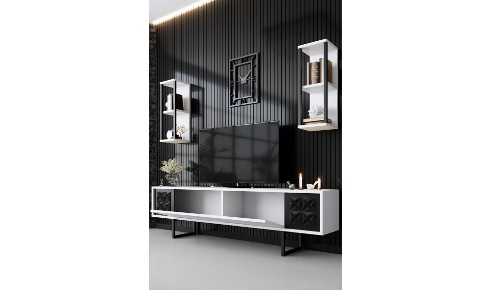 Unitate TV, Black Line, AlbNegru, 180 x 18 x 30 cm