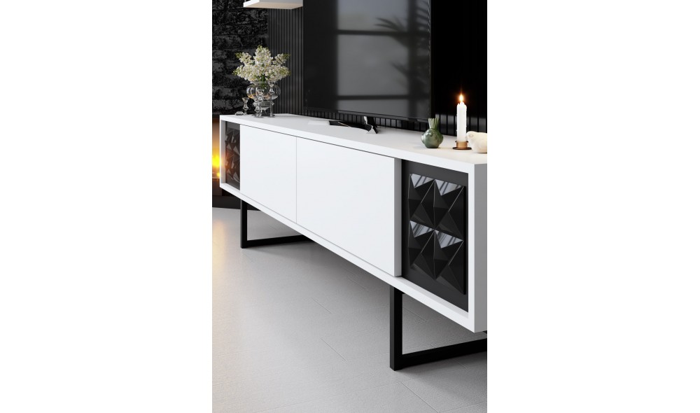 Unitate TV, Black Line, AlbNegru, 180 x 18 x 30 cm