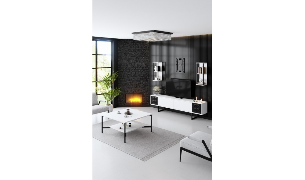 Unitate TV, Black Line, AlbNegru, 180 x 18 x 30 cm