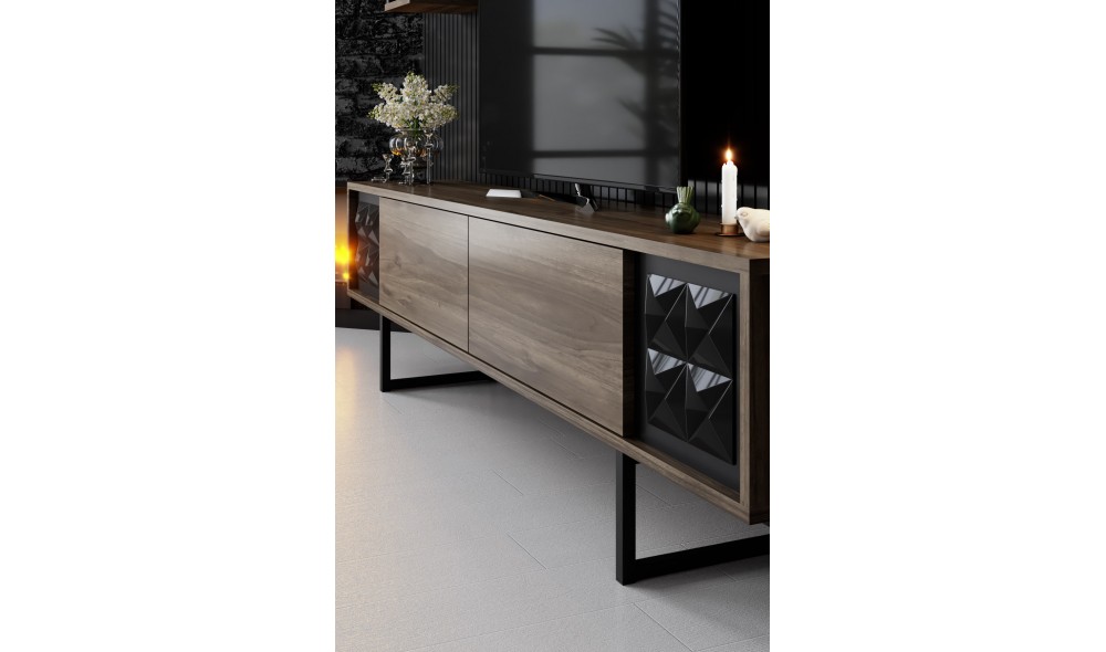 Unitate TV, Black Line, NucNegru, 180 x 18 x 30 cm