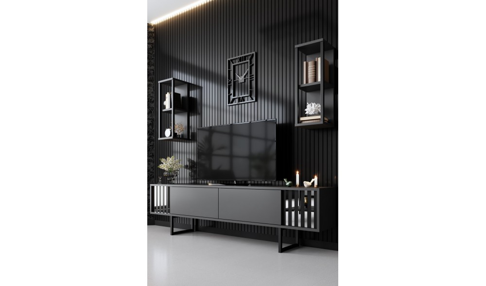 Unitate TV, Chrome Line, AntracitNegru, 180 x 18 x 30 cm