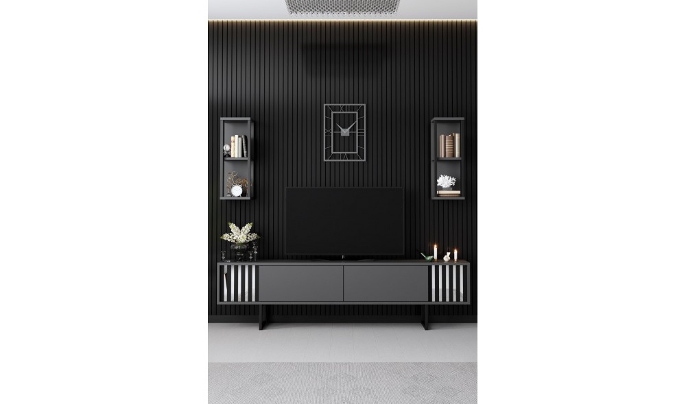 Unitate TV, Chrome Line, AntracitNegru, 180 x 18 x 30 cm