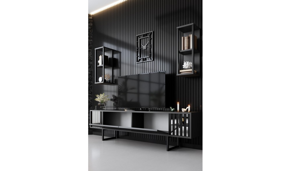 Unitate TV, Chrome Line, AntracitNegru, 180 x 18 x 30 cm