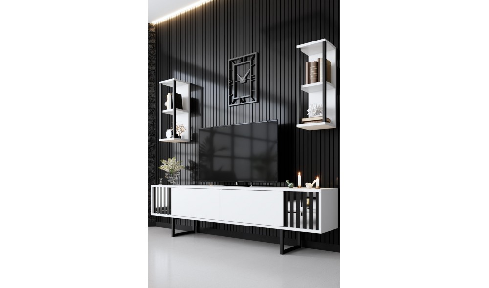 Unitate TV, Chrome Line, AlbNegru, 180 x 18 x 30 cm