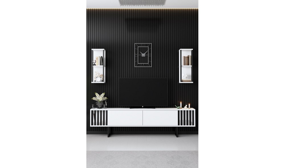 Unitate TV, Chrome Line, AlbNegru, 180 x 18 x 30 cm