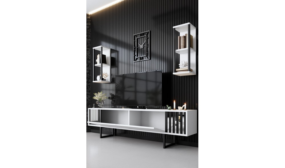 Unitate TV, Chrome Line, AlbNegru, 180 x 18 x 30 cm