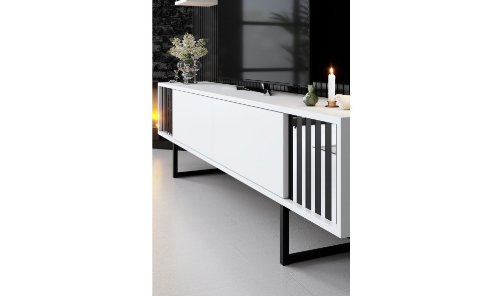 Unitate TV, Chrome Line, AlbNegru, 180 x 18 x 30 cm