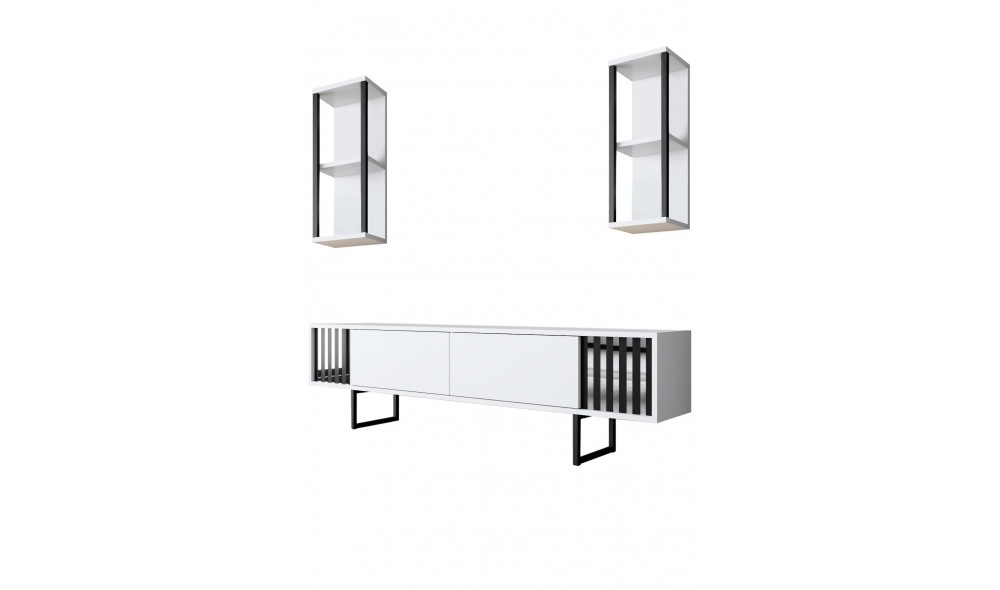 Unitate TV, Chrome Line, AlbNegru, 180 x 18 x 30 cm