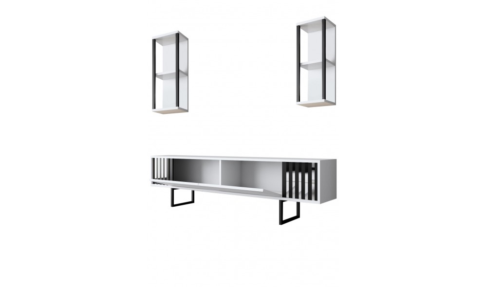 Unitate TV, Chrome Line, AlbNegru, 180 x 18 x 30 cm