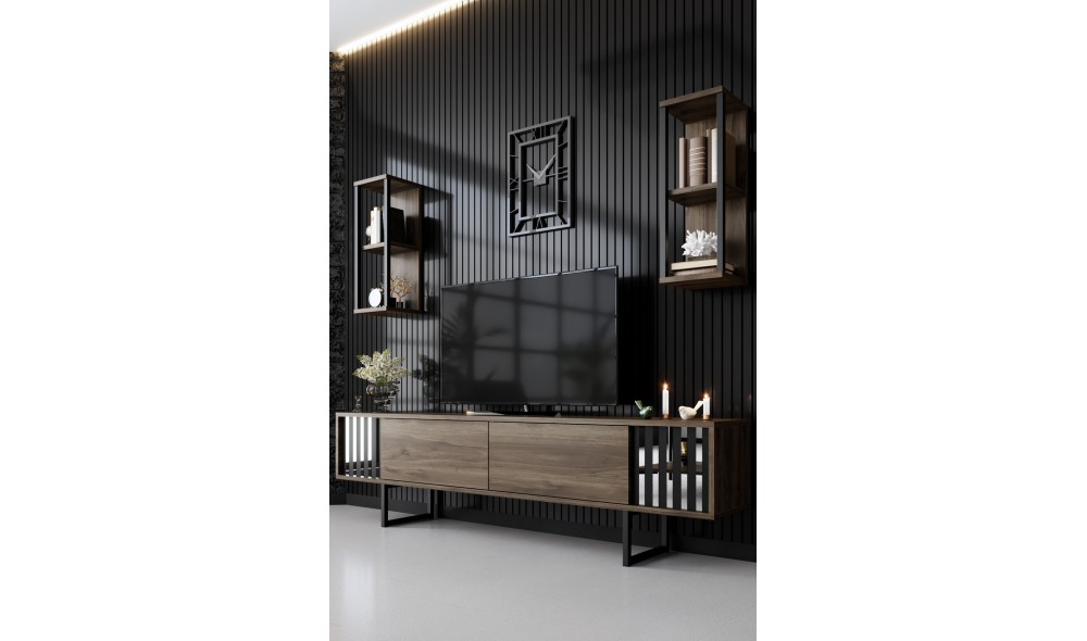 Unitate TV, Chrome Line, NucNegru, 180 x 18 x 30 cm