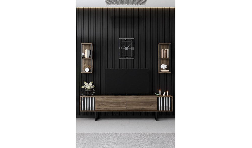 Unitate TV, Chrome Line, NucNegru, 180 x 18 x 30 cm