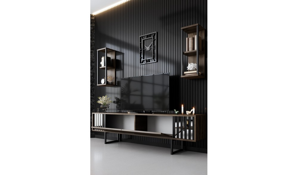 Unitate TV, Chrome Line, NucNegru, 180 x 18 x 30 cm