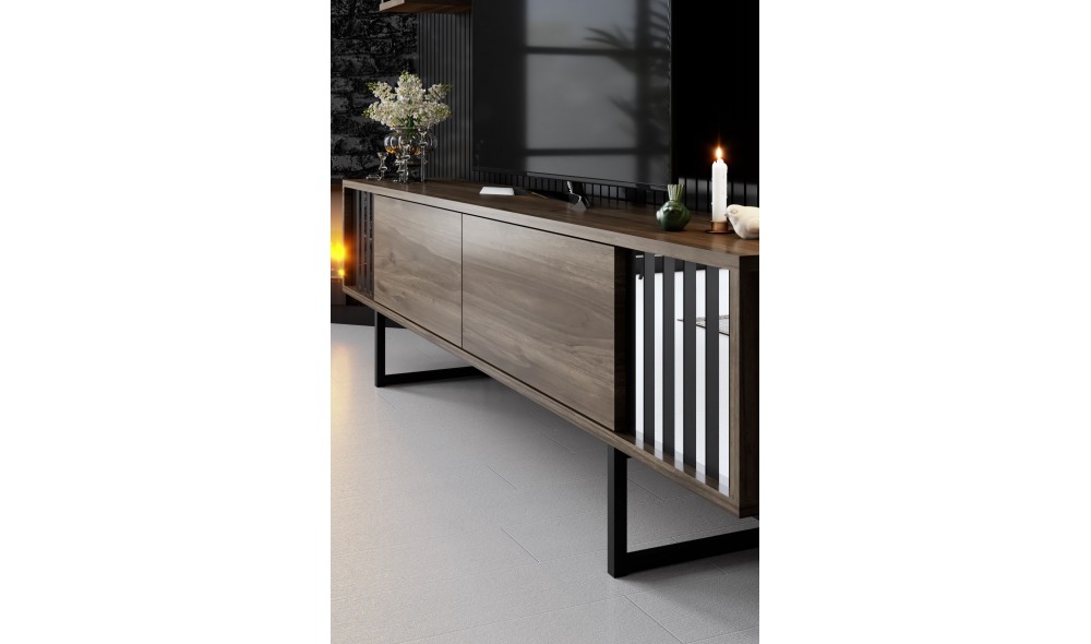 Unitate TV, Chrome Line, NucNegru, 180 x 18 x 30 cm